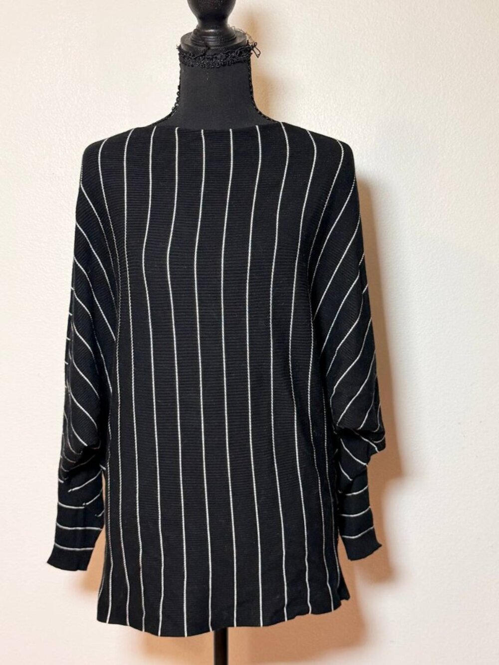 Philosophy Republic Clothing Black Pinstripe Dolman Sleeve Top Minimalist Chic S